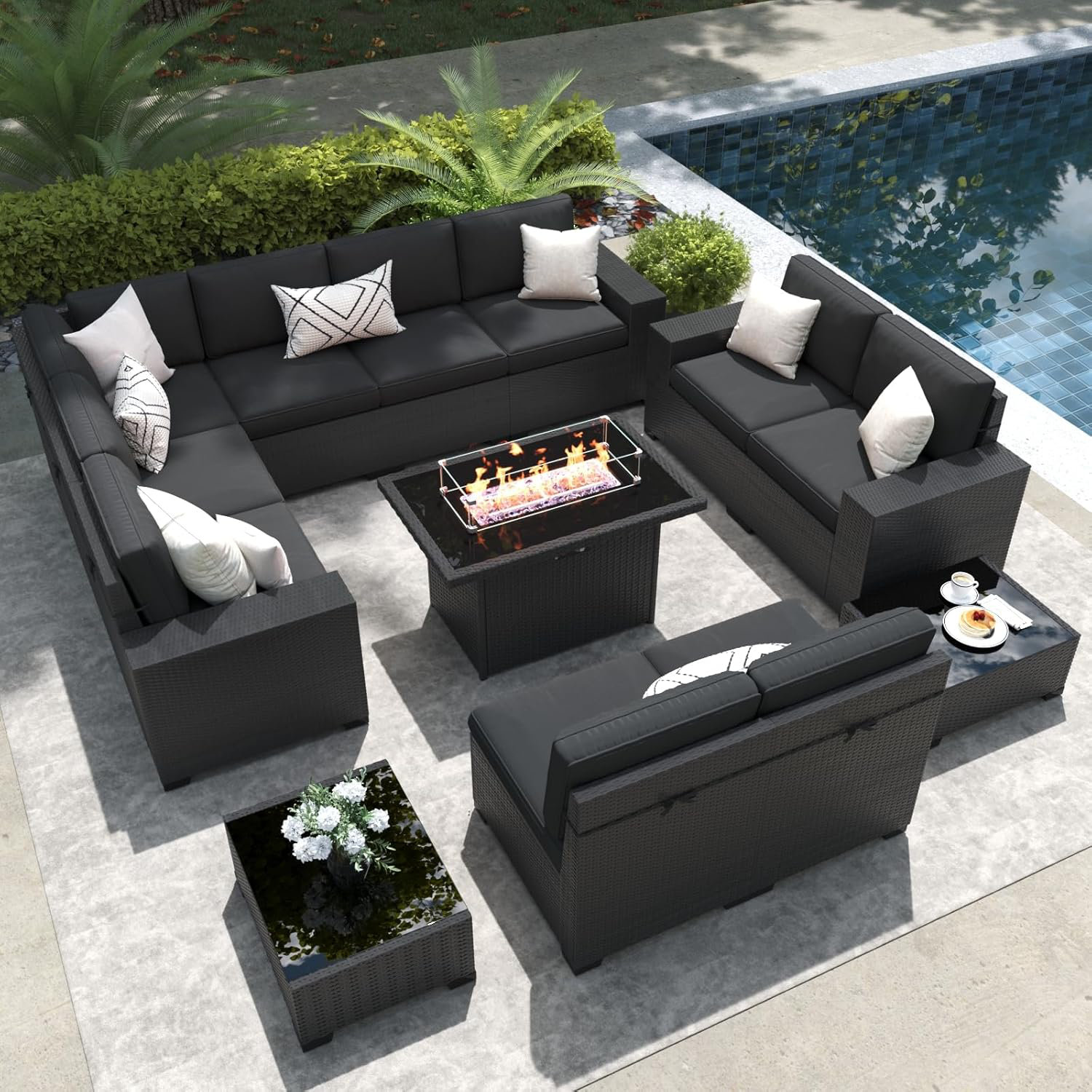 Latitude Run® 13 Pieces Outdoor Patio Furniture Set with 44" Fire Pit — free download